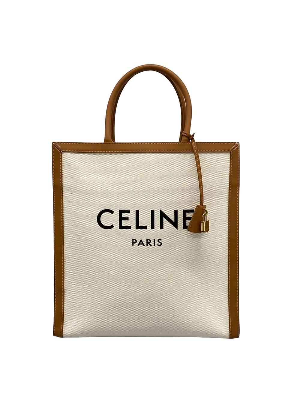 Celine Vertical Cabas White Black Brown #352897C10B